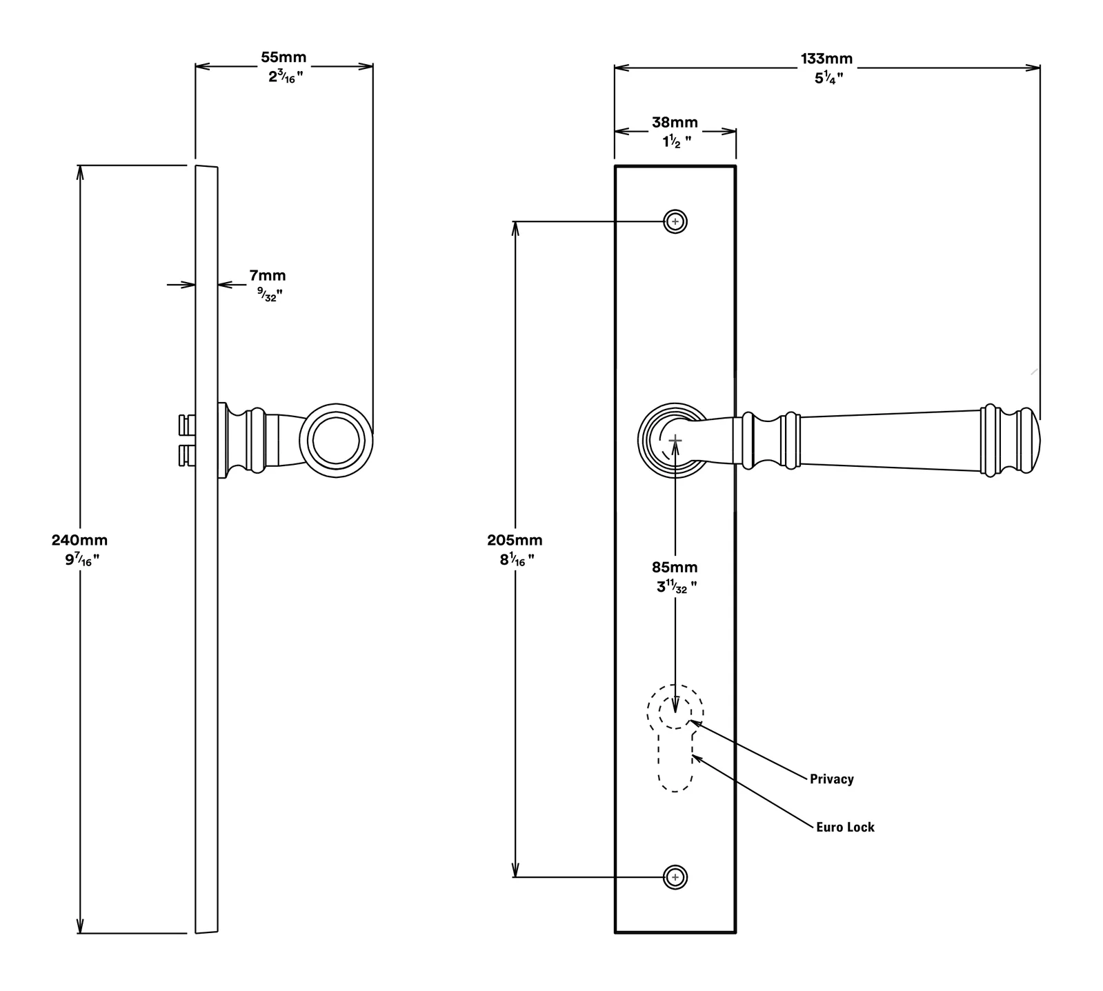Iver Verona Door Lever on Rectangular Backplate Entrance Kit Key/Thumb - Image 3
