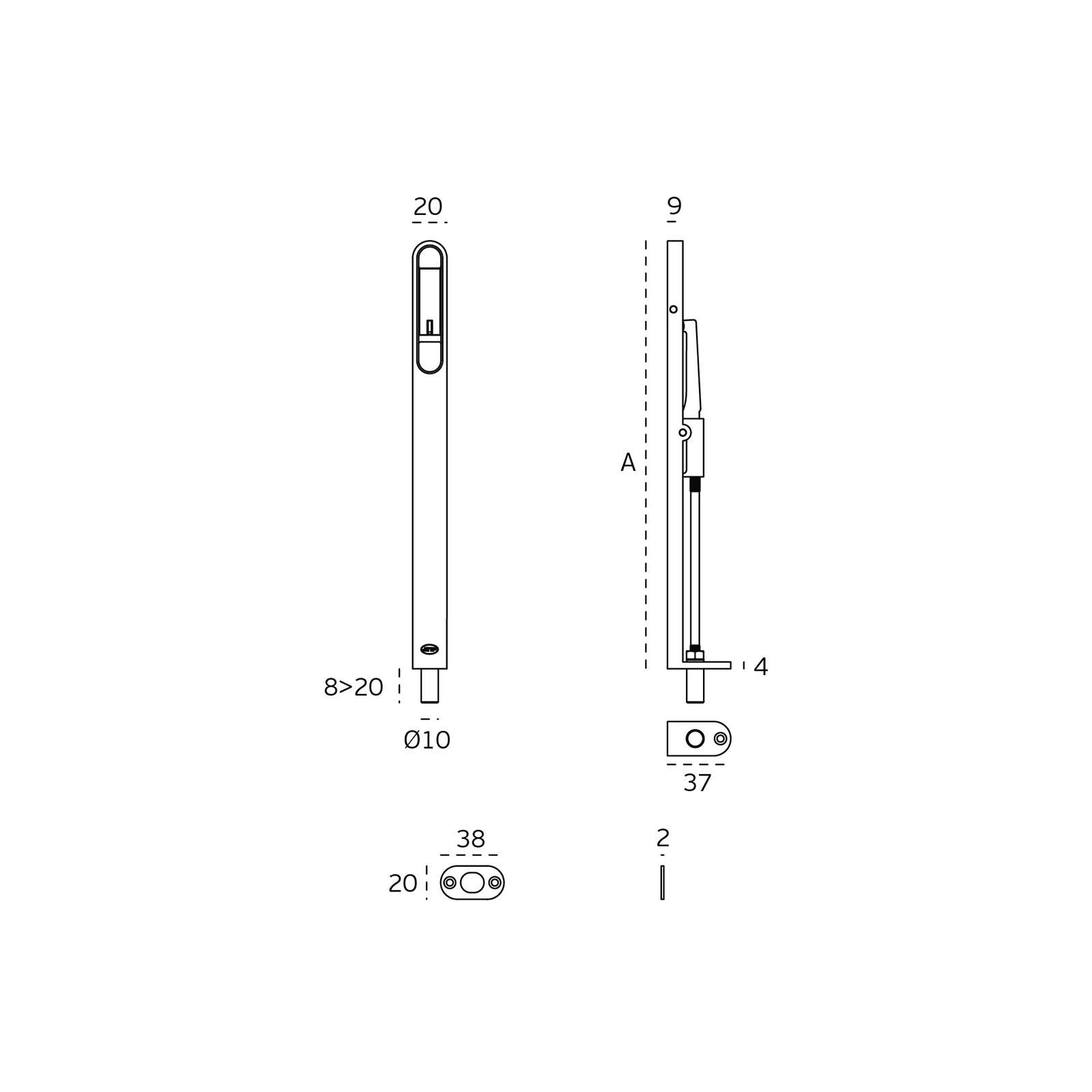 JNF Heavy Duty Flush Bolt Adjustable Throw 160mm - Available in Various Finishes - Image 2