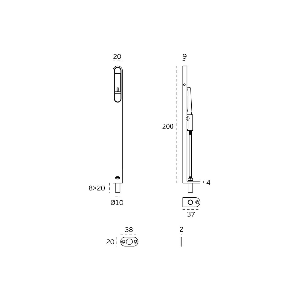 JNF Heavy Duty Flush Bolt Adjustable Throw 200mm Satin Stainless Steel IN.17.604.200 - Image 2