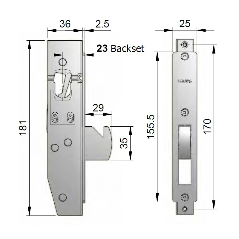 Dormakaba 951 Mortice Sliding Door Lock 951LSCP-C4 Short Backset Cylinder Escape Turn - Image 4
