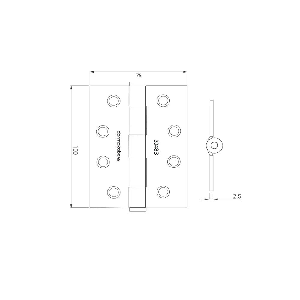 Dormakaba Door Hinge 100x75x2.5mm Stainless Steel Loose Pin DKH10075LP SSS - Image 2