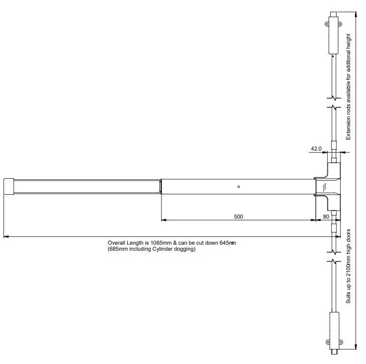 Dormakaba Vertical Rod Type Panic Exit Device 1085mm Satin Stainless Steel ED2227EOSSS - Image 2