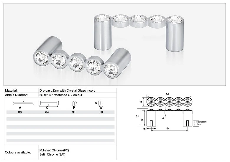 Kethy Cabinet Handle BL1214 Bling Series Rigel Inline Die-cast Zinc - Image 3