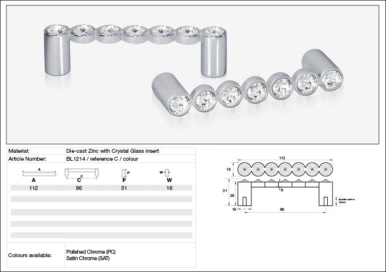 Kethy Cabinet Handle BL1214 Bling Series Rigel Inline Die-cast Zinc - Image 4