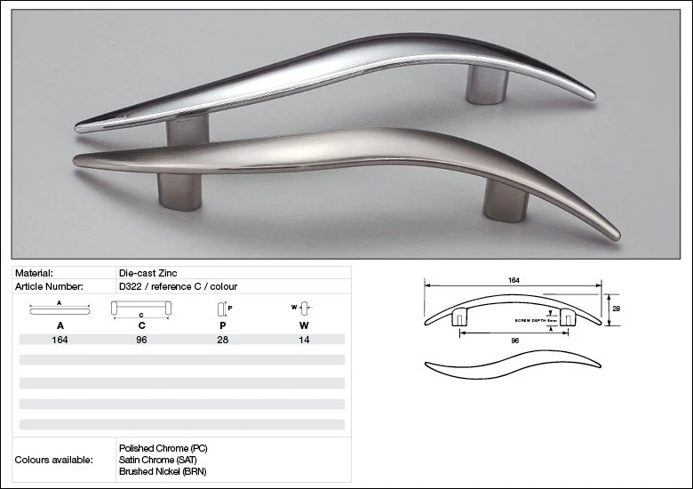 Kethy Cabinet Handle D322 D Series Wave Die-cast Zinc - Image 2