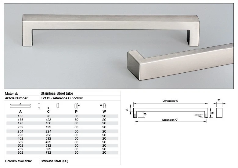 Kethy Cabinet Handle E2119 Pesaro 20x10mm Oblong Flush Ends Stainless Steel - Image 2