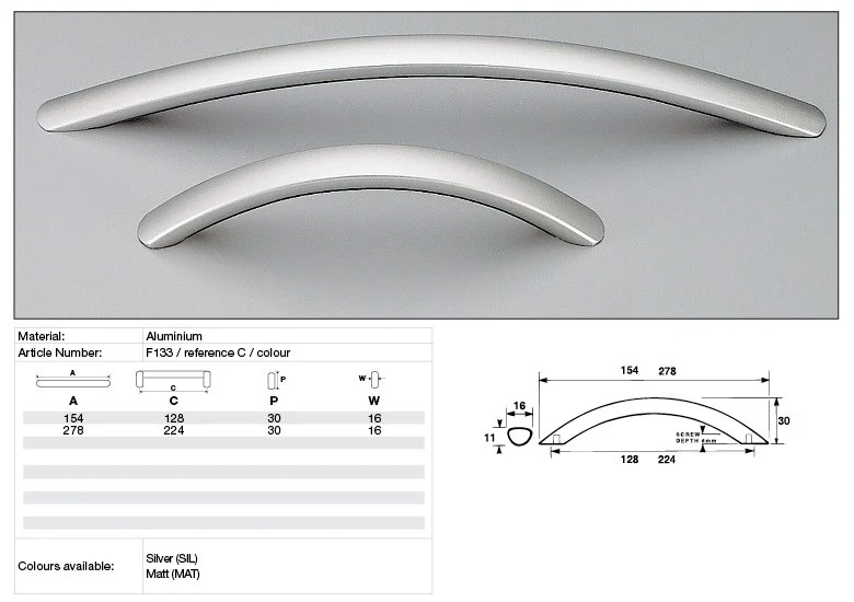 Kethy Cabinet Handle F133 F Series Oval Bow Aluminium - Image 2