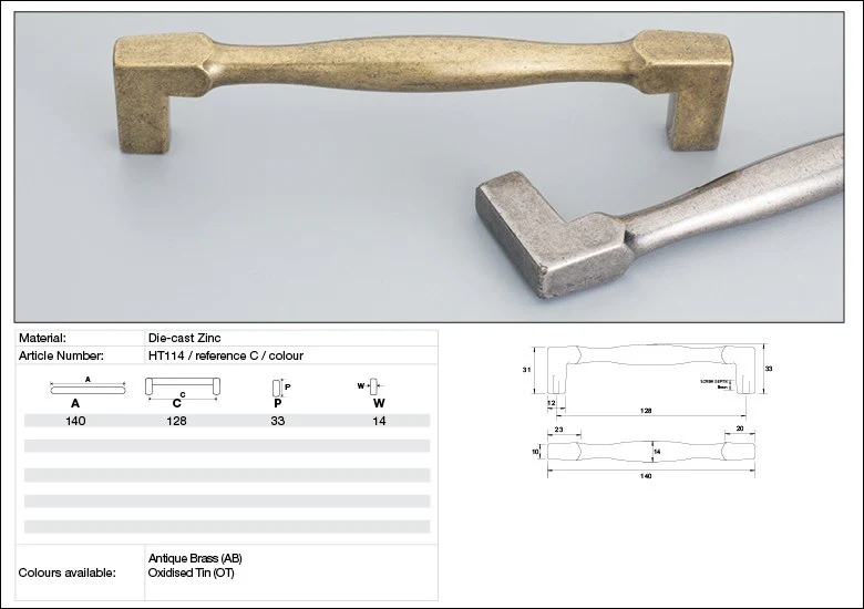 Kethy Cabinet Handle HT114 Hampton Square 128mm Die-cast Zinc - Image 2