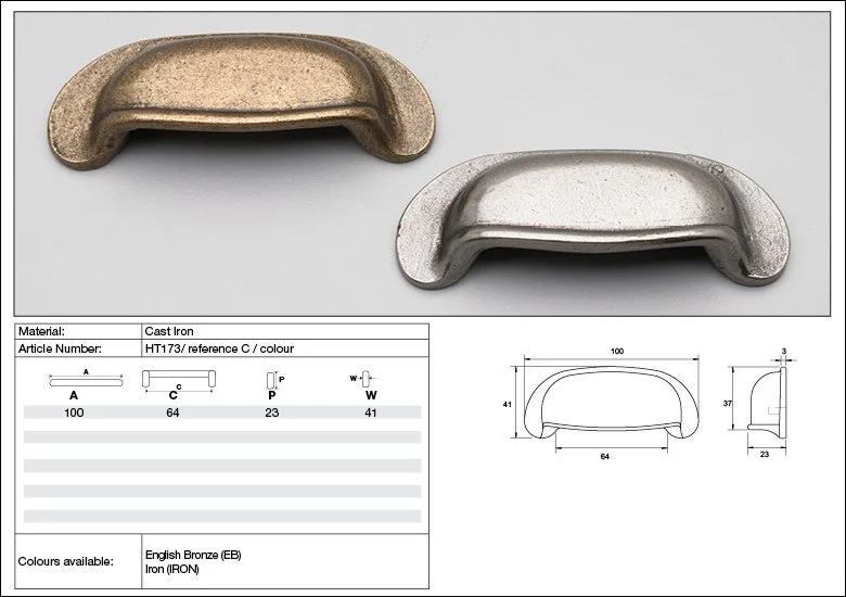 Kethy Cabinet Handle HT173 Hampton Shell 100mm Cast Iron - Image 2