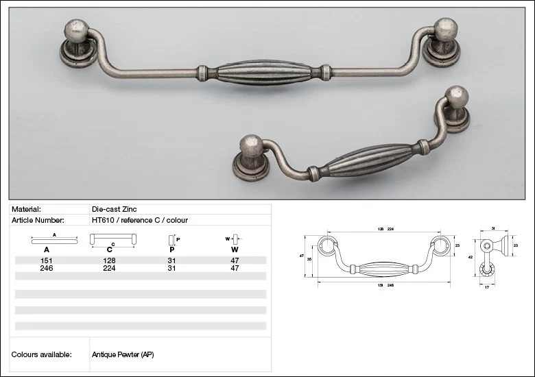 Kethy Cabinet Handle HT610 Hampton Ashford Drop Die-cast Zinc - Image 2