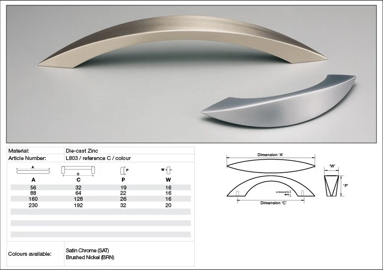 Kethy Cabinet Handle L803 L Series Melon Die-cast Zinc - Image 2
