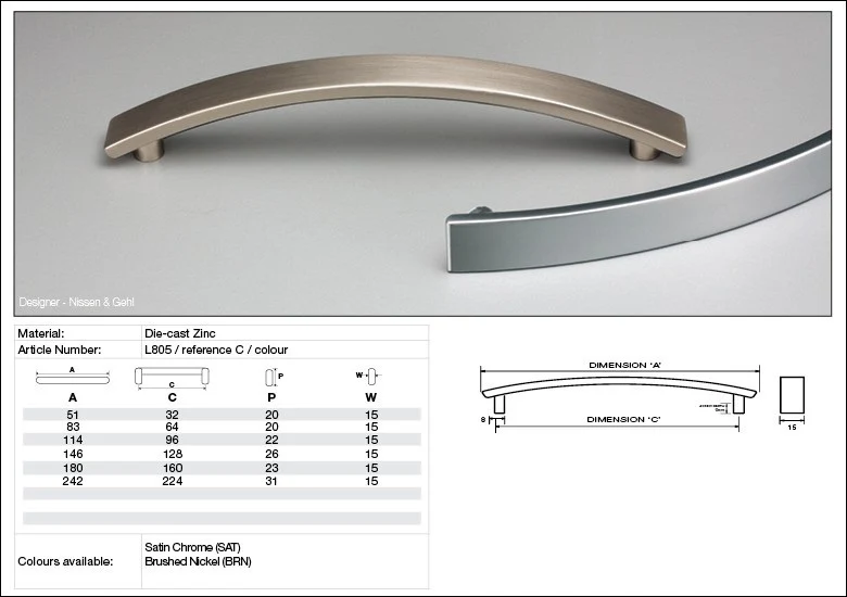 Kethy Cabinet Handle L805 L Series Bridge Die-cast Zinc - Image 2