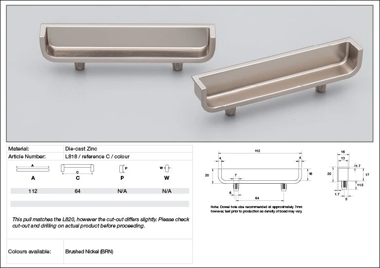 Kethy Cabinet Handle L818/64-MN L Series Back 64mm Matt Nickel - Image 2