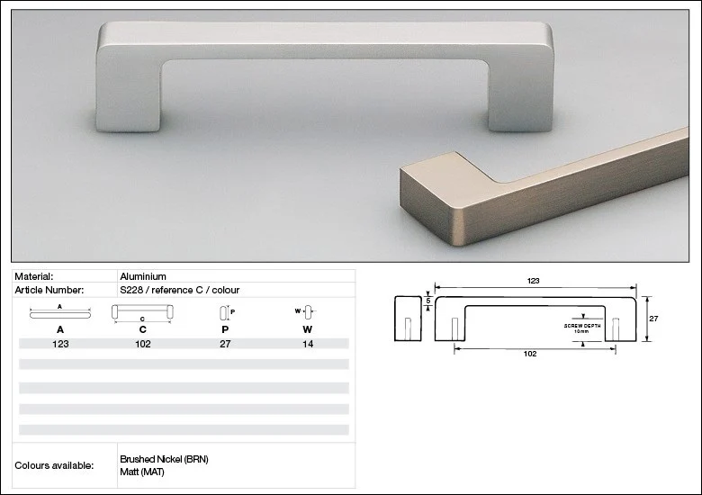 Kethy Cabinet Handle S228 S Series Narrow Block Aluminium - Image 2