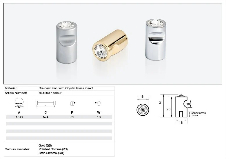 Kethy Cabinet Knob BL1200 Bling Series Rigel Single Stone Die-cast Zinc - Image 2