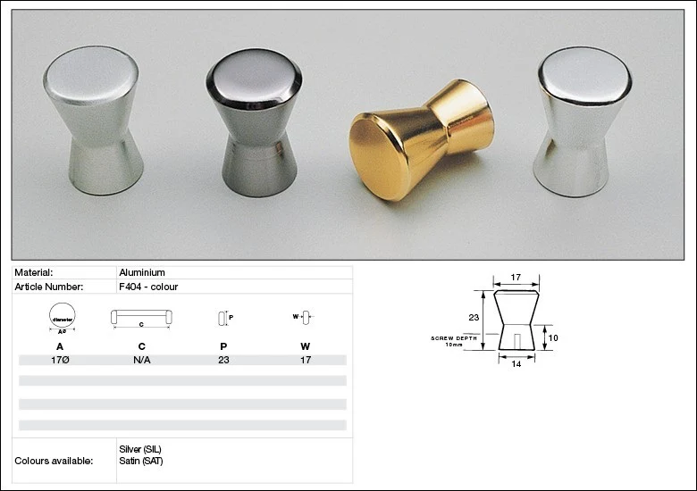 Kethy Cabinet Knob F404 F Series Hourglass 17mm Aluminium - Image 2