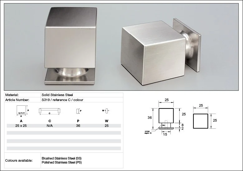 Kethy Cabinet Knob S319 S Series Cube 25mm Solid Stainless Steel - Image 2