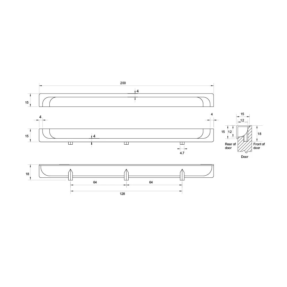 Kethy DL918200AMN Recessed Back Edge Pull 3 Dowel Matte Nickel 200mm - Image 2