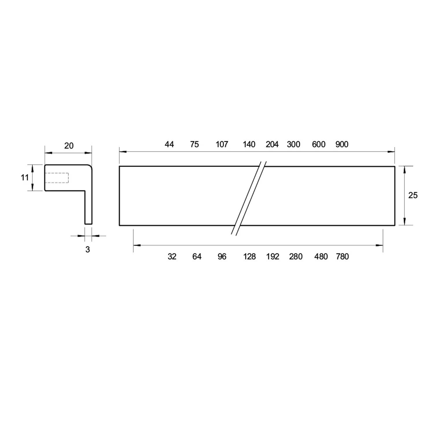 Kethy S225 Square Hook Lip Pull Handle - Available In Various Finishes and Sizes - Image 2
