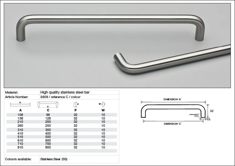 Kethy S609 Lommel Cabinet Pull Handle Satin Stainless Steel - Available in Various Sizes - Image 2