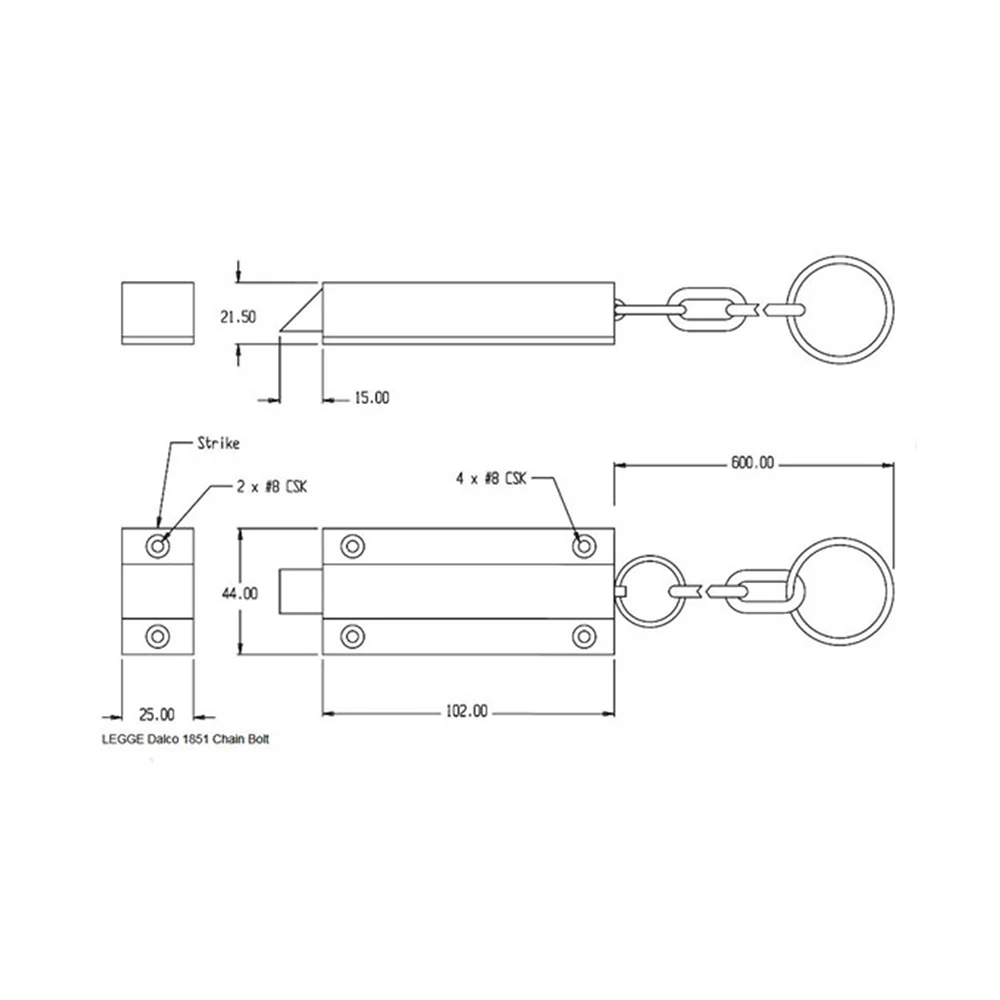 Legge Door Chain Bolt Fire Rated Stainless Steel 100mm Fire Rated L1851SSS - Image 2