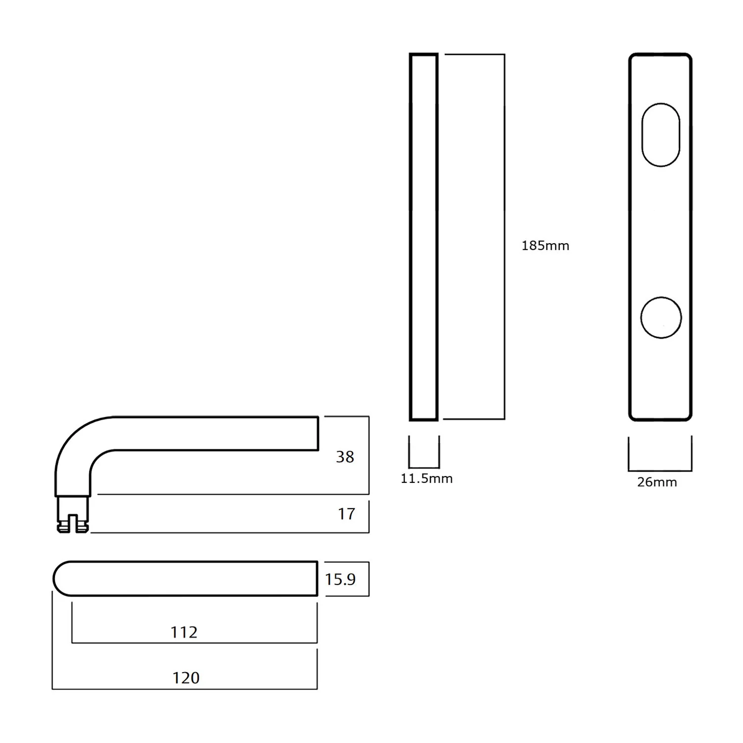 Lockwood 4704 Square End Plate With Turn and 70 Lever - Available in Various Finishes - Image 2