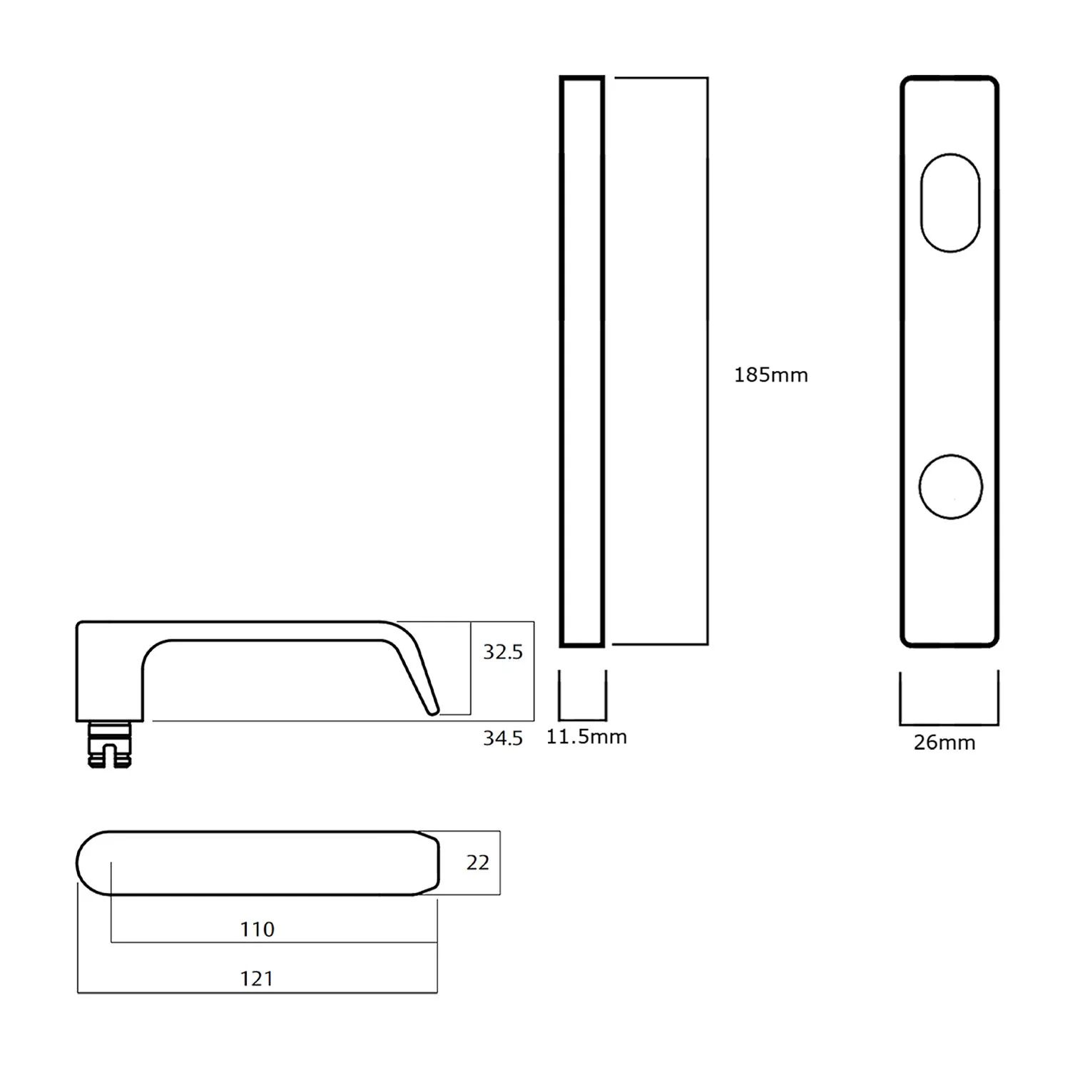 Lockwood 4801 Square End Plate With Cylinder Hole and 59 Lever - Available in Various Finishes - Image 2