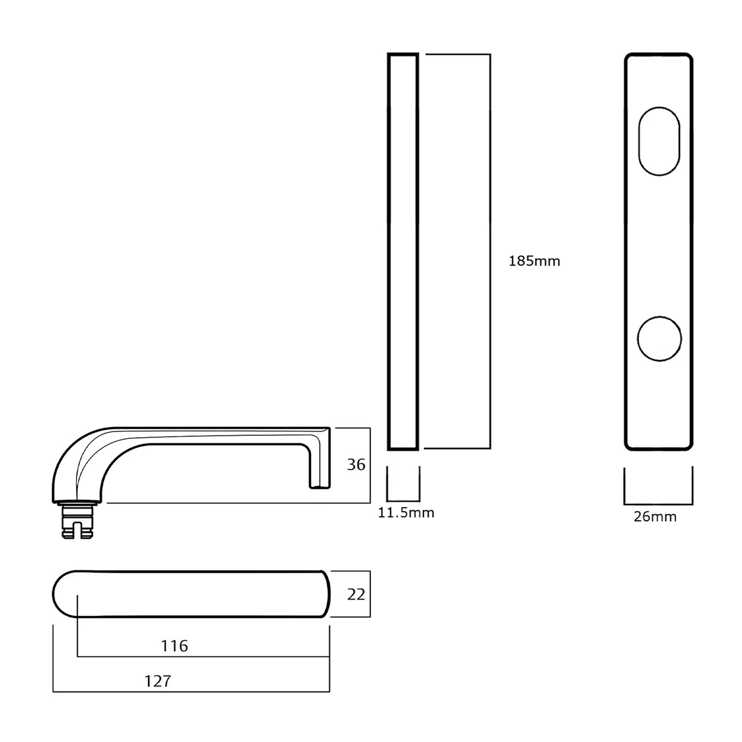 Lockwood 4801 Square End Plate With Cylinder Hole and 77 Lever - Available in Various Finishes - Image 2