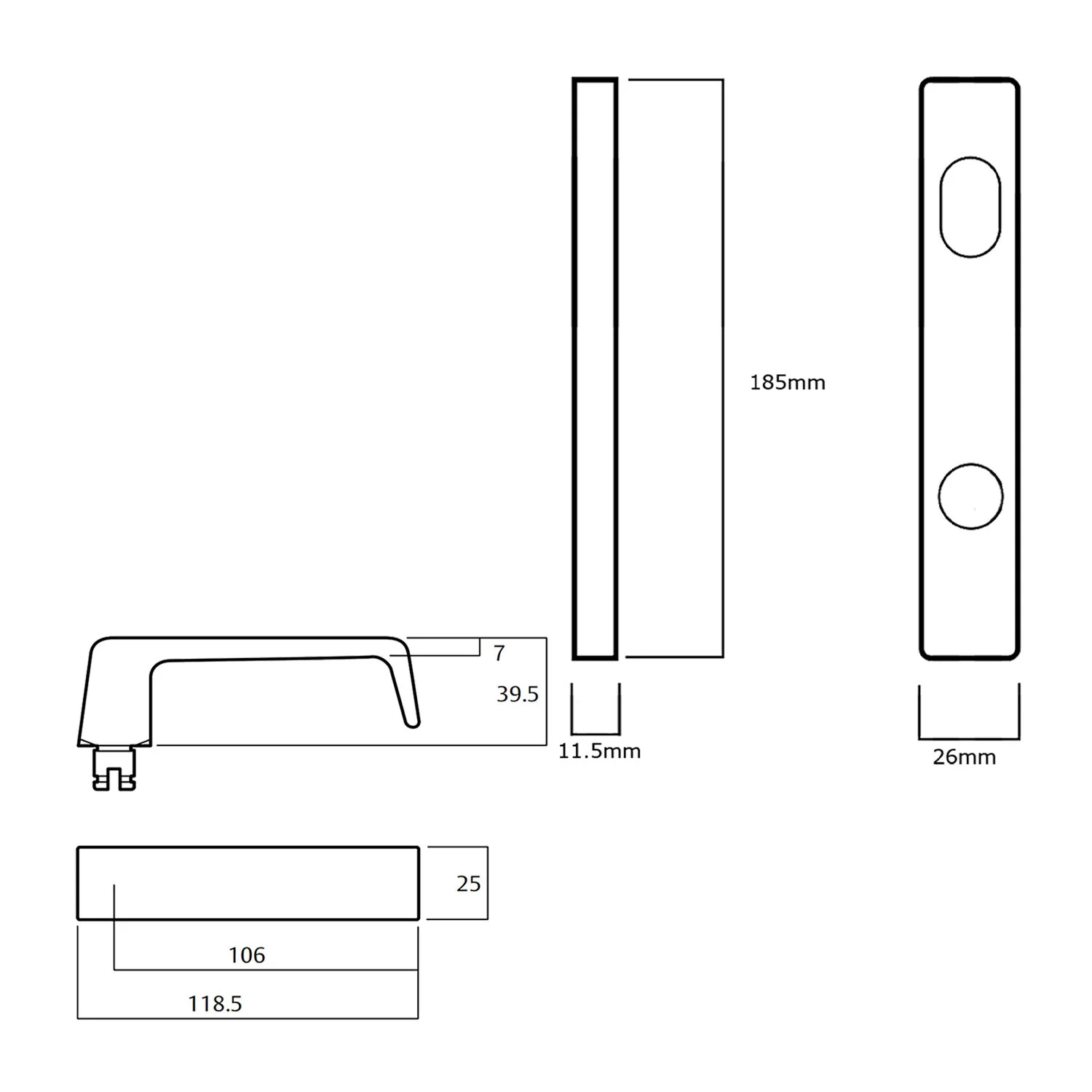 Lockwood 4901 Square End Plate With Cylinder Hole and 90 Lever - Available in Various Finishes - Image 2
