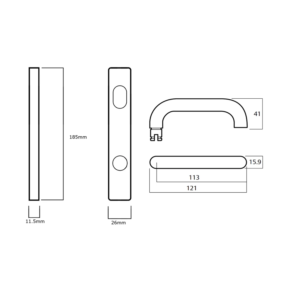 Lockwood 4901 Square End Plate With Cylinder Hole & 70 Lever - Available in Various Finishes - Image 2