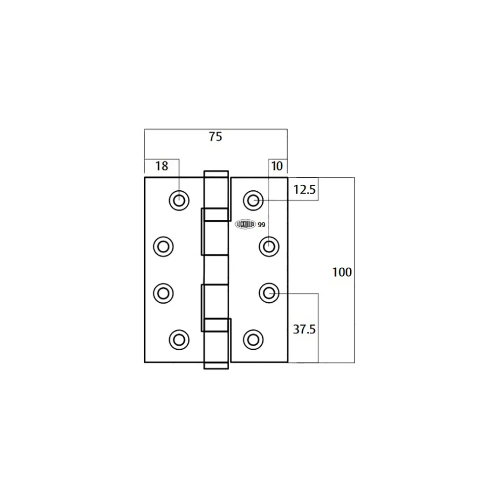 Lockwood Door Butt Hinge 100x75x2.5mm Ball Bearing Stainless Steel LW10075BBSSS - Image 2