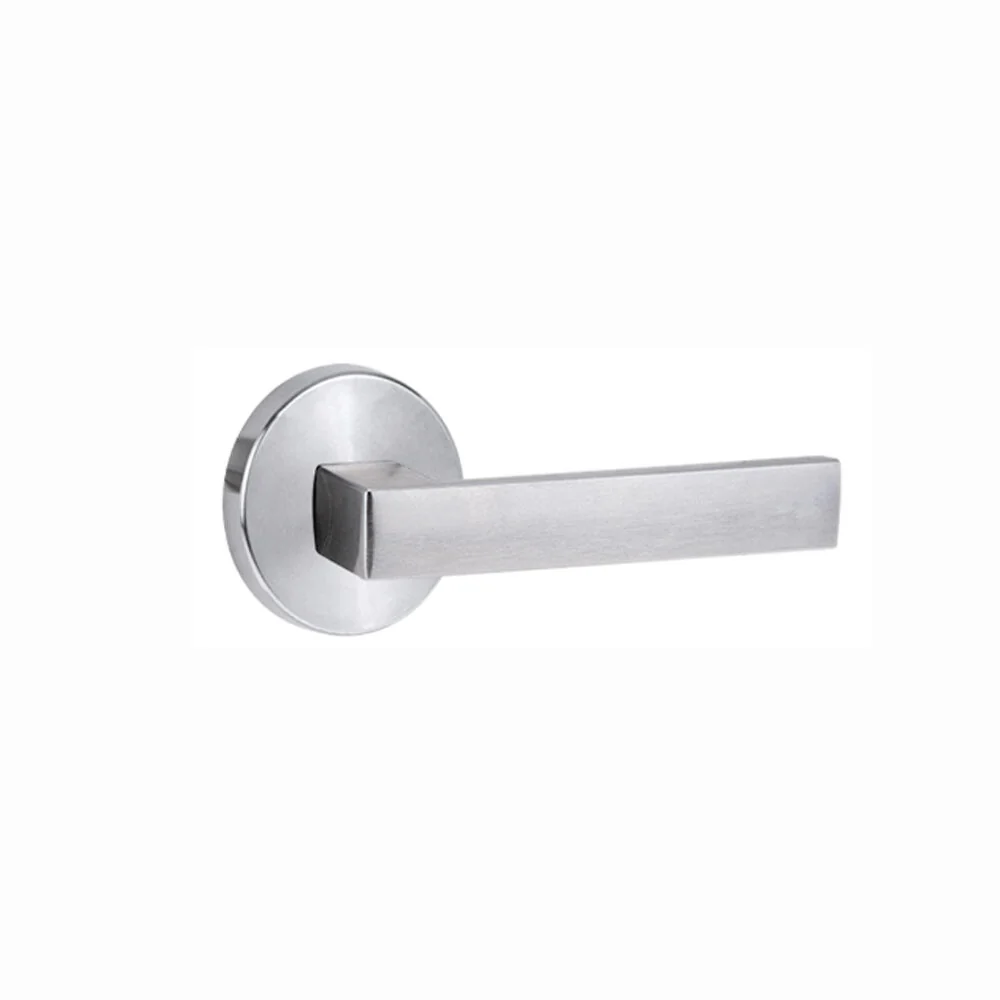 Lockwood Door Handle 1370 Series 101 Lever On Round Rose Full Set Satin Chrome 1370/1371/101SC