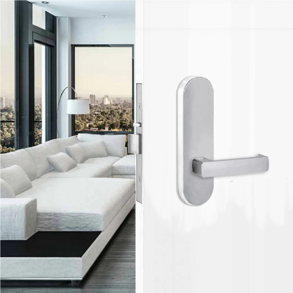 Lockwood Door Handle Round End Plate With 76 Lever Satin Chrome 2805/76SC - Image 2