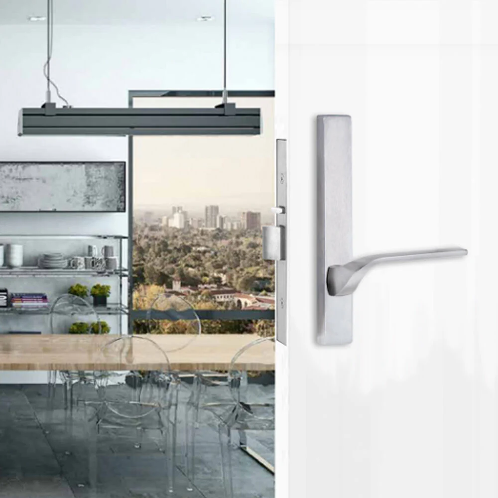 Lockwood Door Handle Square End Plate With 122 Lever Left Hand Satin Chrome 4805/122LSC - Image 3