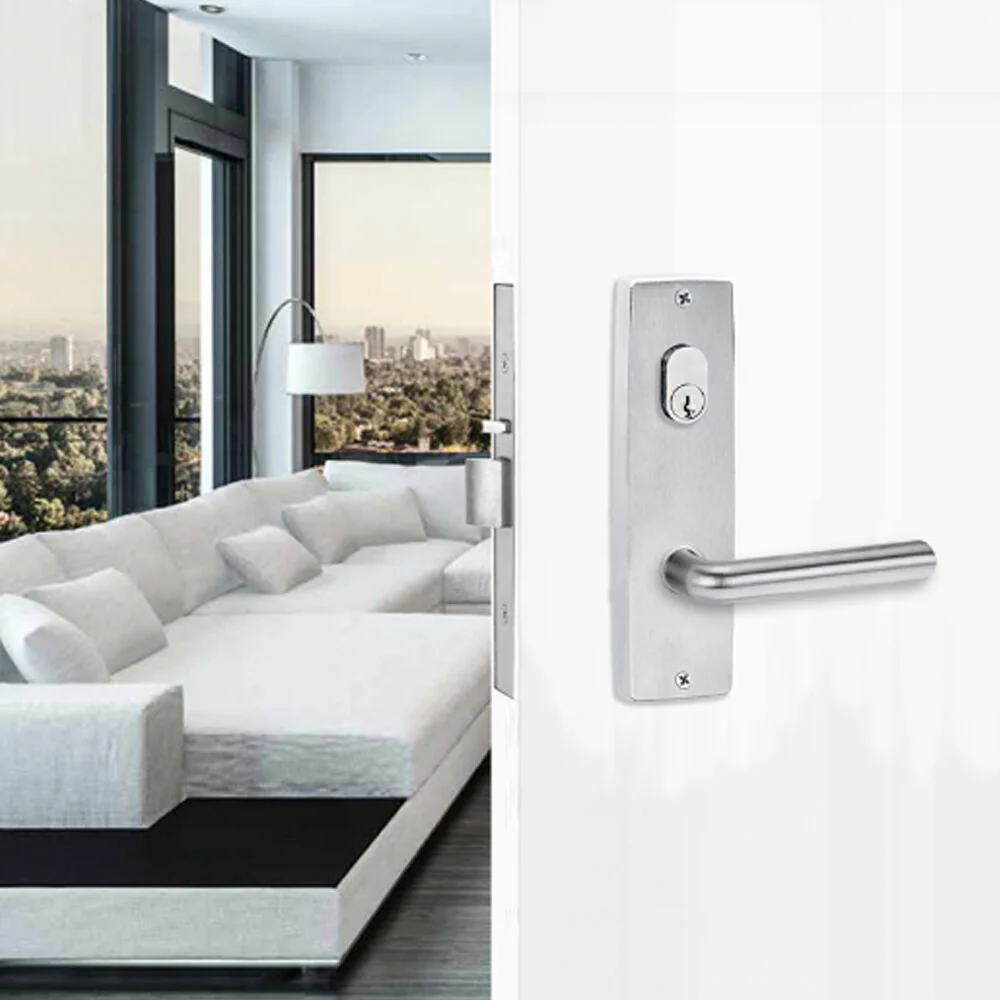 Lockwood Door Handle Square End Plate With Cylinder & 104 Lever Satin Chrome 1901/104SC - Image 2