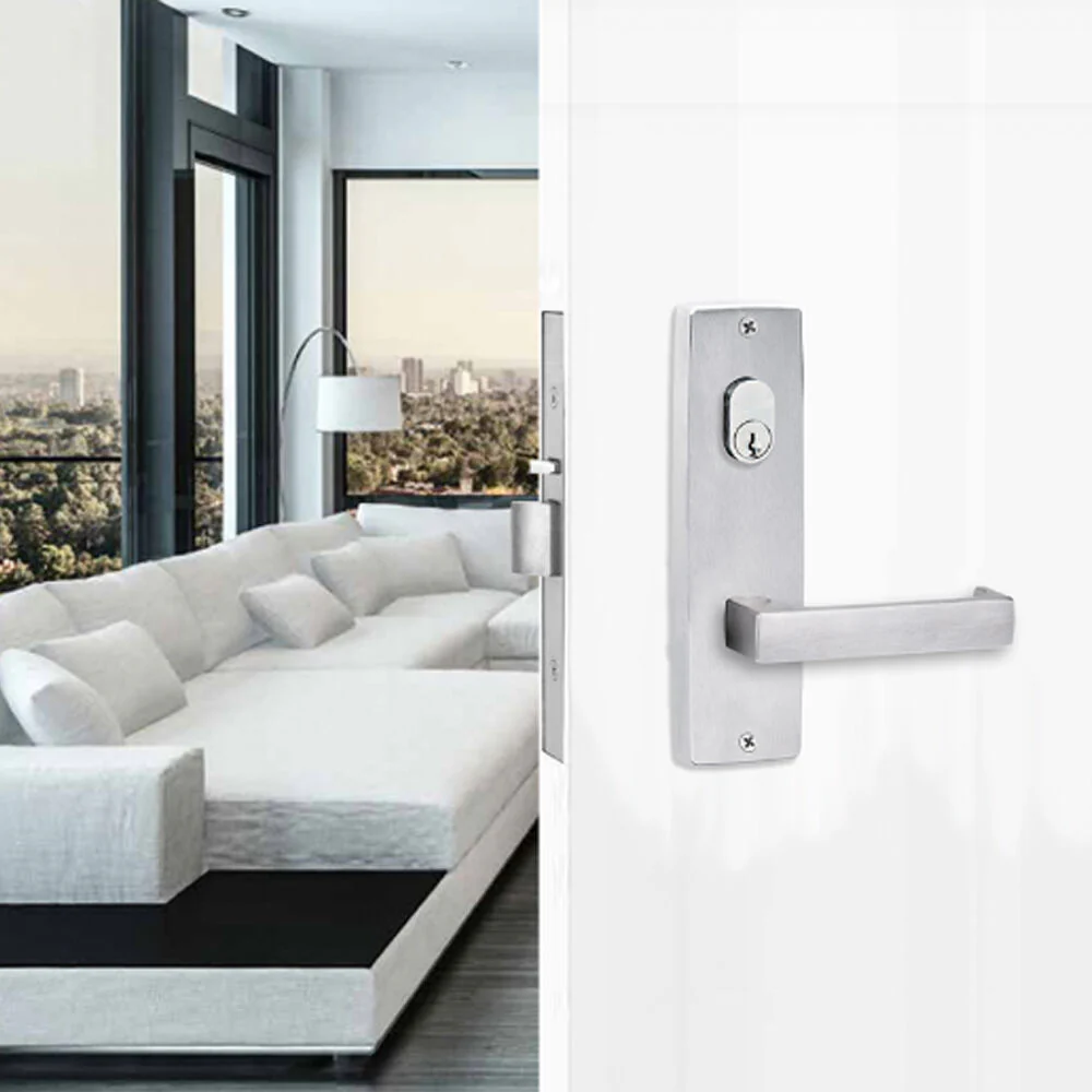 Lockwood Door Handle Square End Plate With Cylinder & 112 Lever Satin Chrome 1901/112SC - Image 2