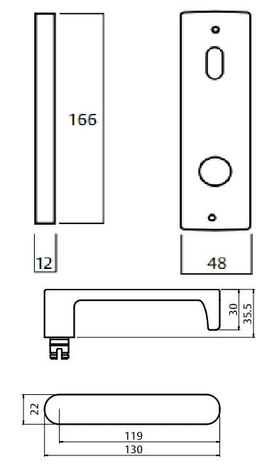 Lockwood Door Handle Square End Plate With Turn & 166 Lever Satin Chrome 1904/166SC - Image 2
