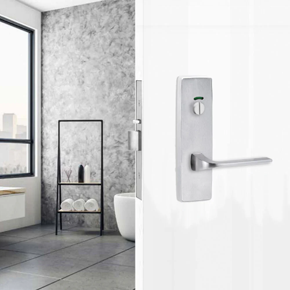 Lockwood Door Handle Square End Plate w/ Privacy Indicator Emergency Turn & 123 Lever Satin Chrome - Image 2