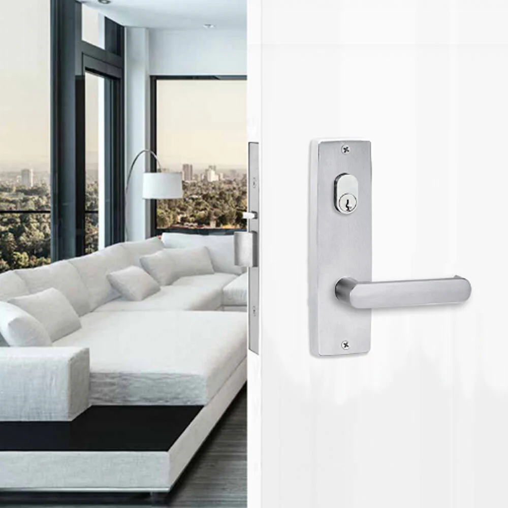 Lockwood Door Handle 1901 Square End Plate With Cylinder & 166 Lever Satin Chrome 1901/166SC - Image 3