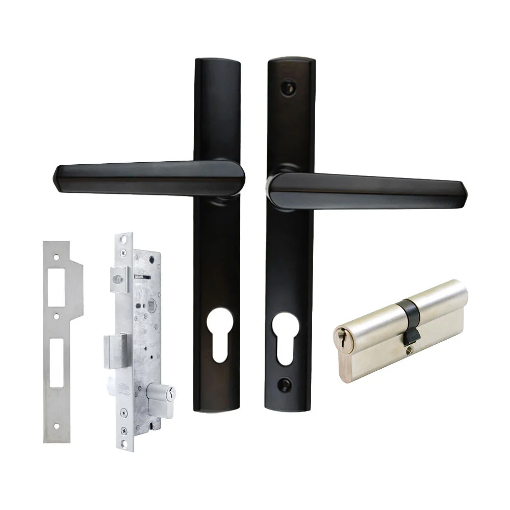 Lockwood Door Lock Pack Induro Mortice Palladium Aria Levers Black with Cylinder