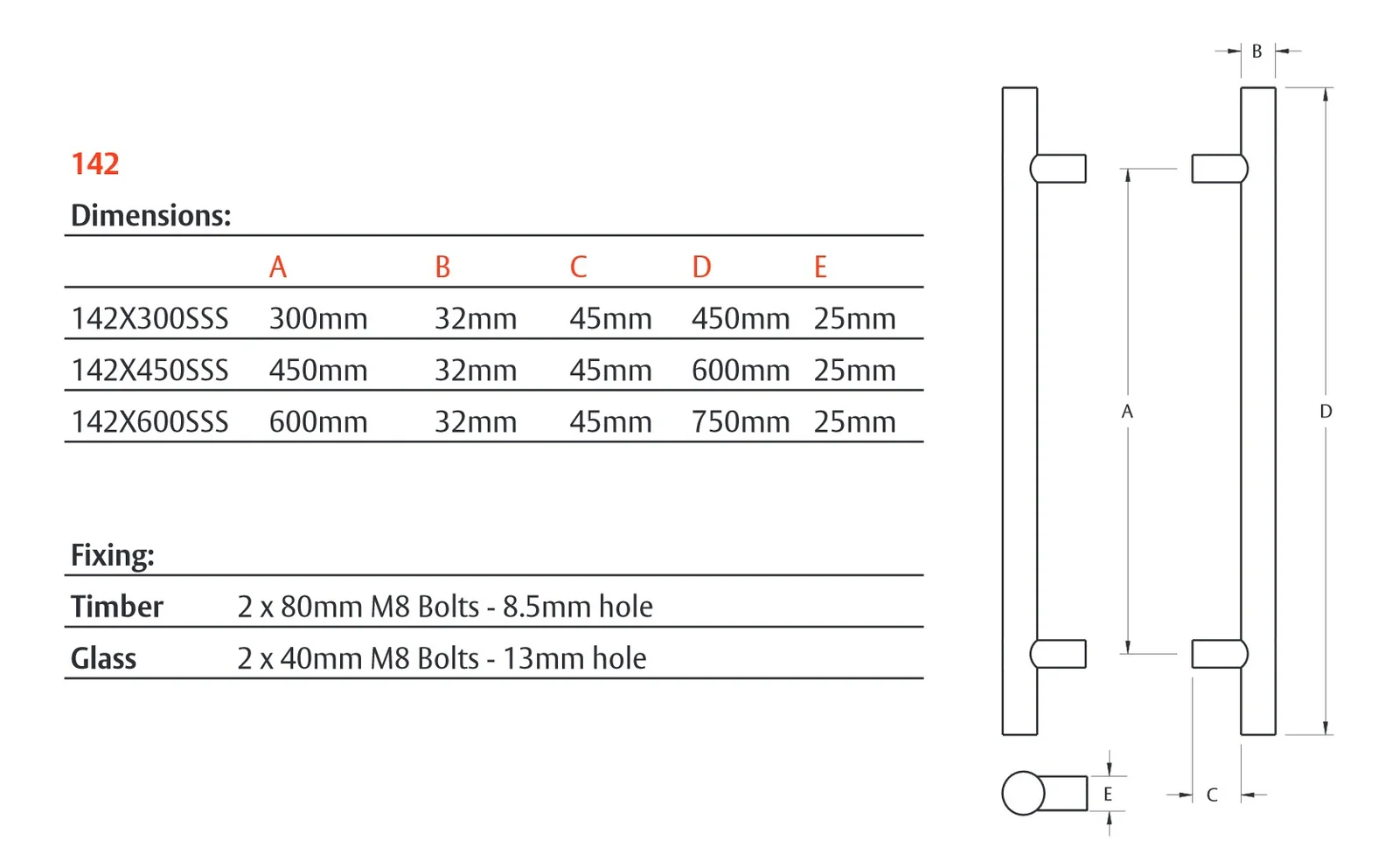 Lockwood Entrance Pull Handle 600mm Satin Stainless Steel Pair 142X600SSS - Image 3