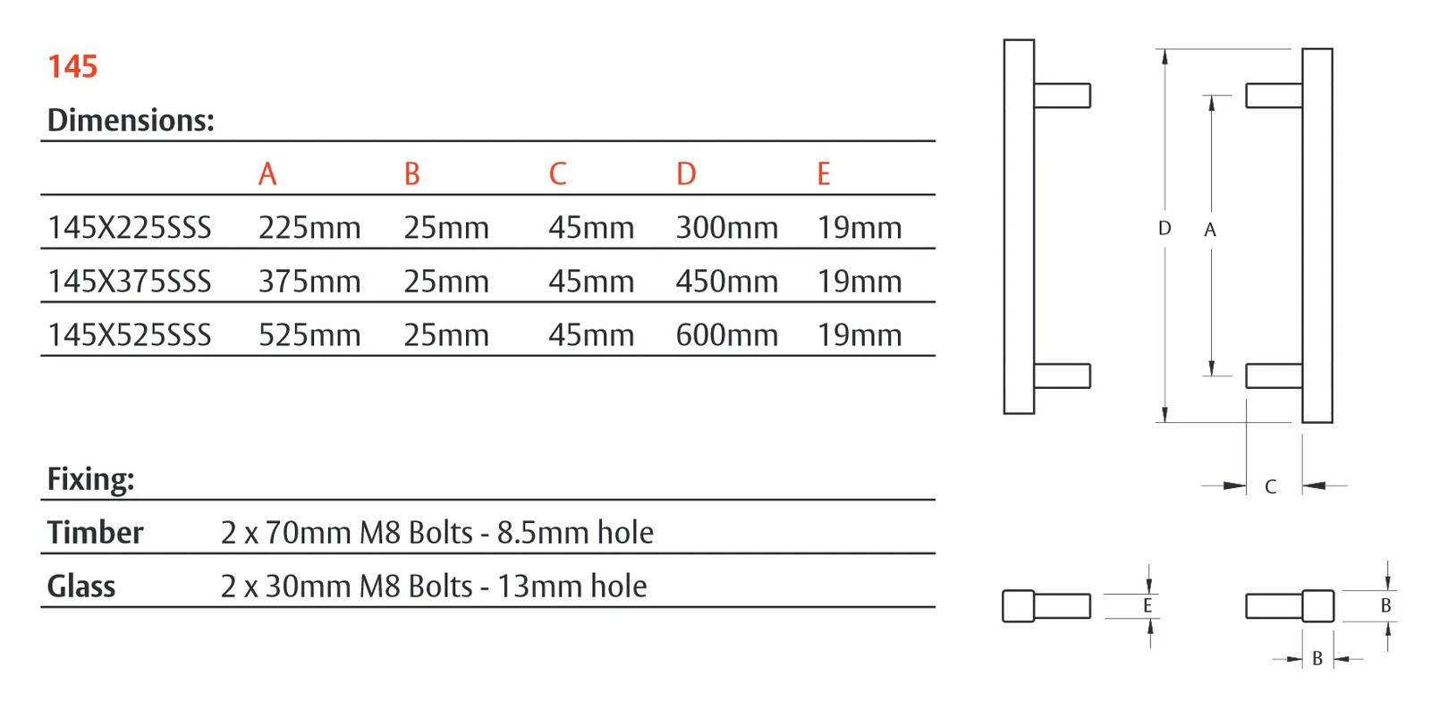 Lockwood Entrance Pull Handle 375mm Satin Stainless Steel Pair 145X375SSS - Image 3