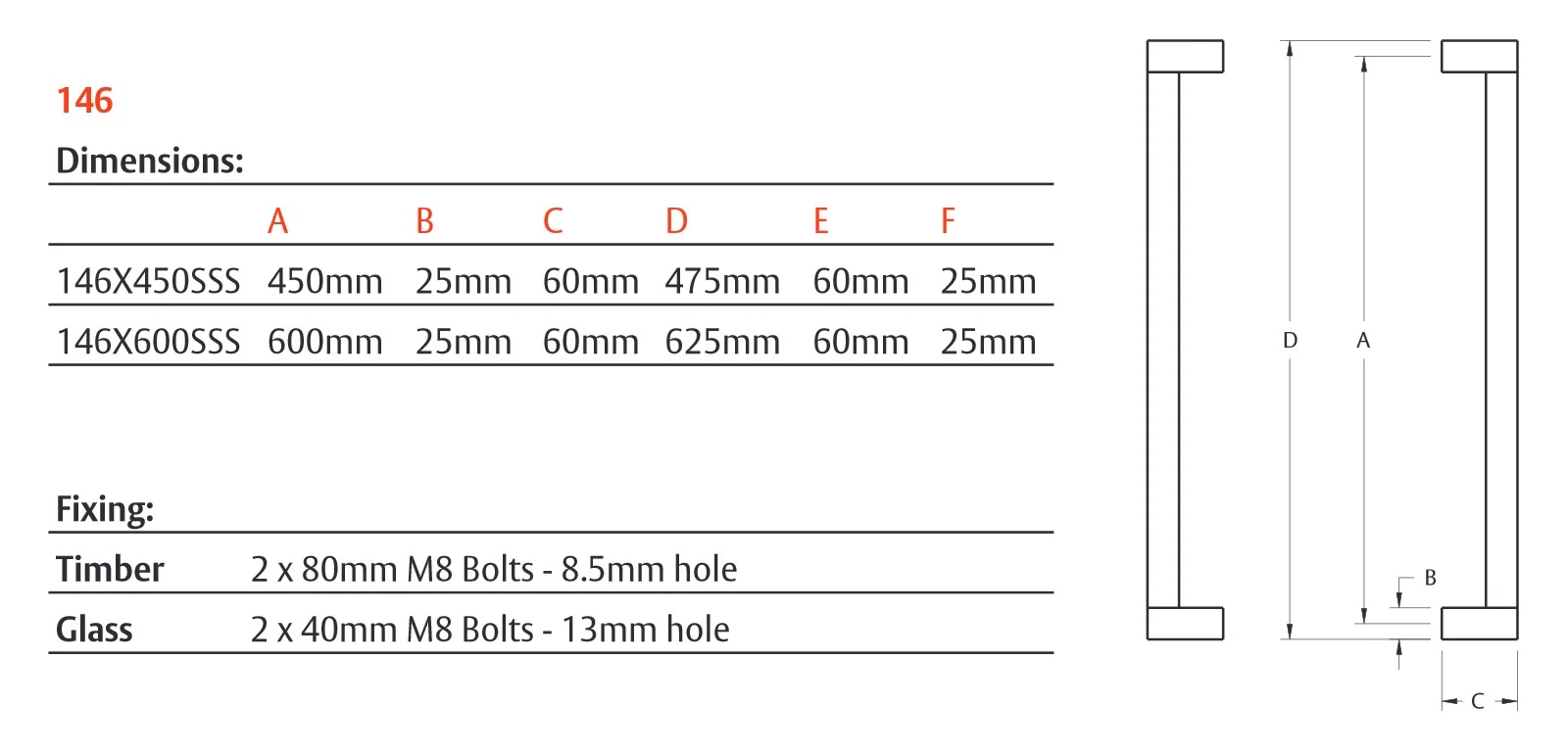 Lockwood Entrance Pull Handle 600mm Satin Stainless Steel Pair 146X600SSS - Image 3