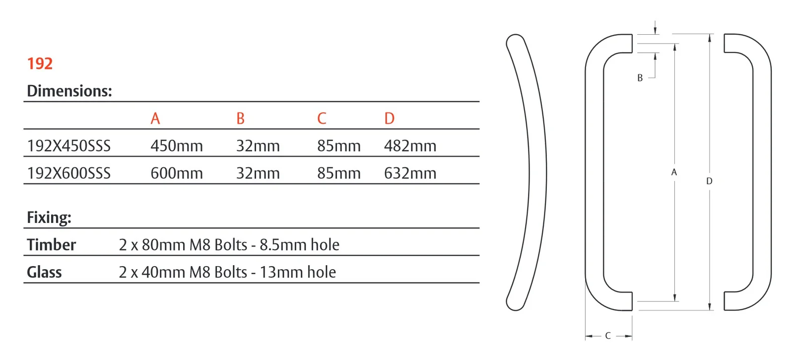 Lockwood Entrance Pull Handle 450mm Satin Stainless Steel Pair 192X450SSS - Image 3