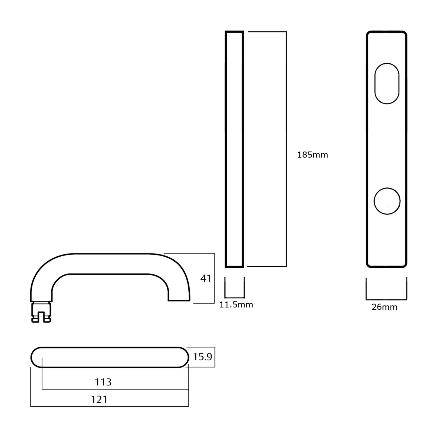 Lockwood Furniture Narrow Square End Plate Visible Fix with 70 Lever - Available in Various Finishes - Image 2
