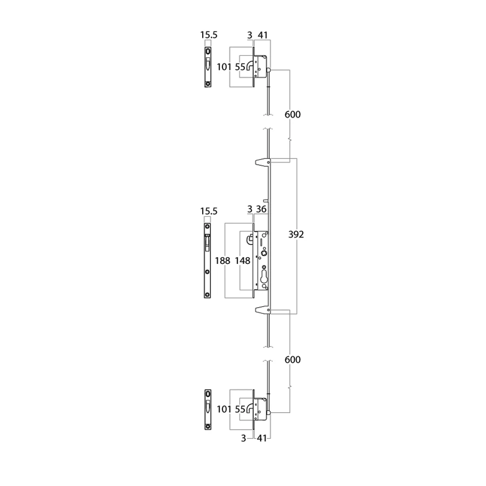 Lockwood Lock 3 Point Kit Suits 8654 Hinge Security Door Locks Stainless Steel 8654-3PK - Image 2