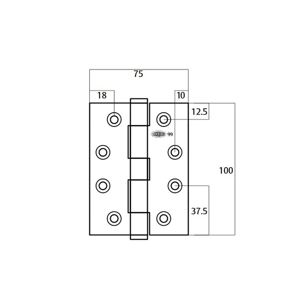 Lockwood Door Butt Hinge Fixed Pin 100x75x2.5mm Stainless Steel LW10075FPSSS - Image 2