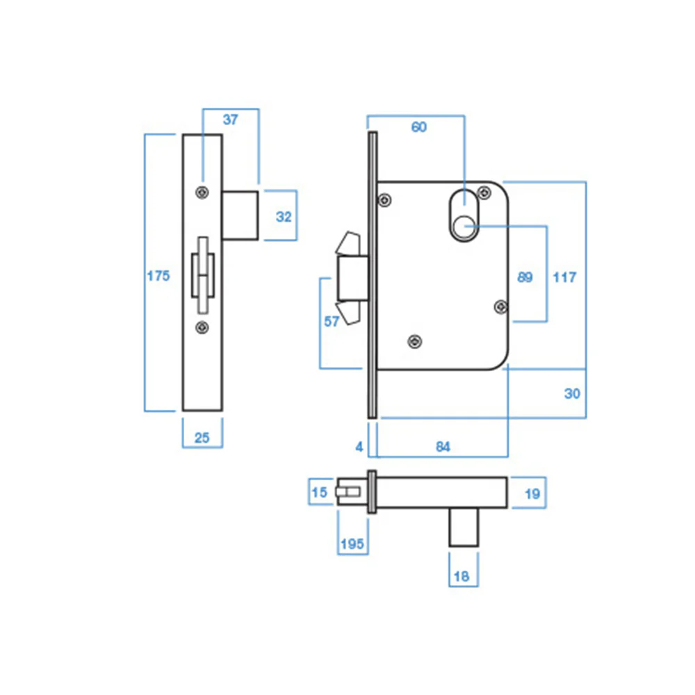 Lockwood Mortice Sliding Door Primary Lock 60mm Satin Chrome 3573SC - Image 2