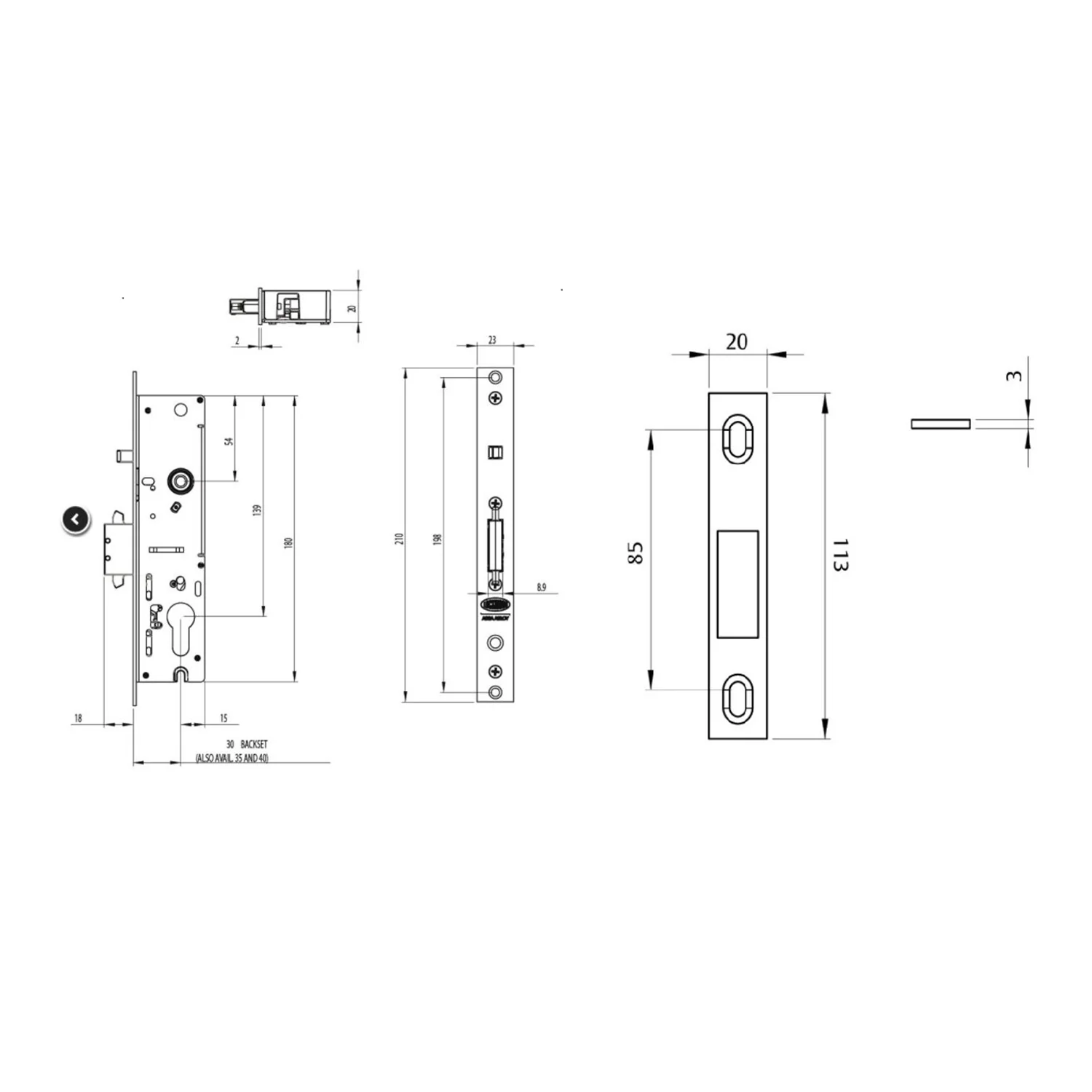 Lockwood Optimum Sliding Door Mortice Lock 30mm Backset with Strike - Image 2
