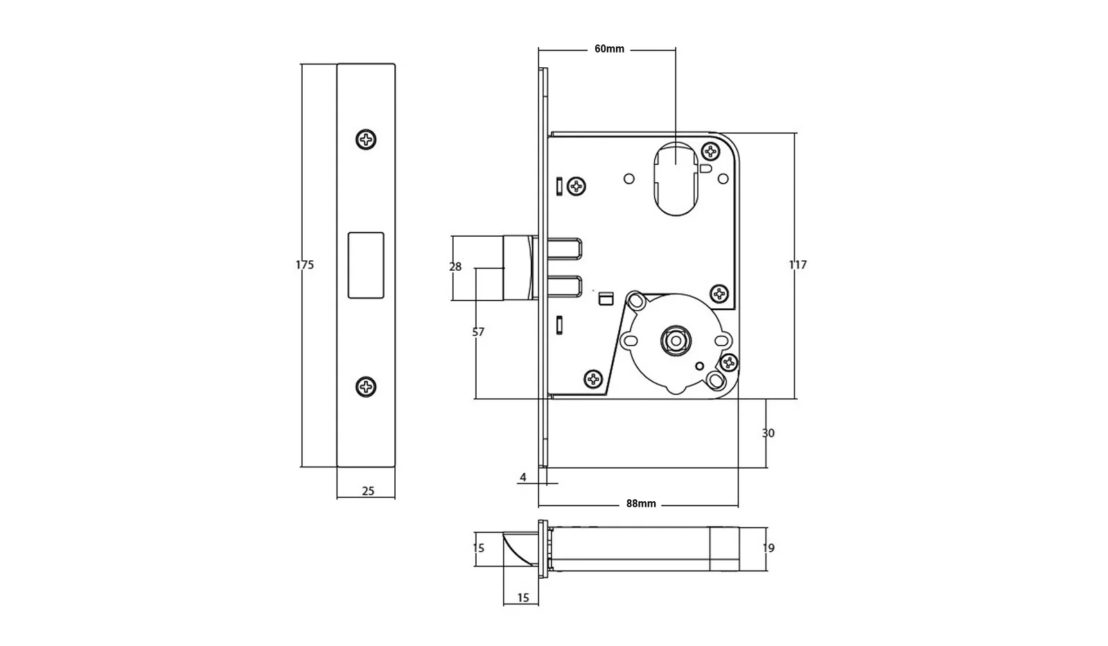Lockwood Passage Latch Primary Lock 60mm Backset Stainless Steel 3774SS - Image 2